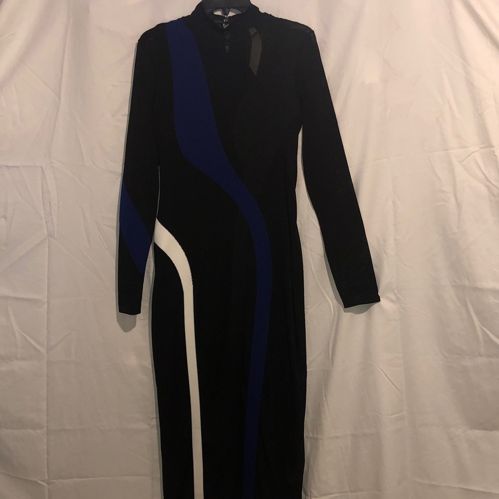 NWT PROENZA SCHOULER Long Sleeve Black Dress with Blue & White Accents